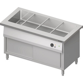 Bain-Marie-Station "Free Flow" mit einem Becken 4x GN1/1 und Schiebetüren, 1465x750x880 mm Edelstahlabdeckung Produktbild