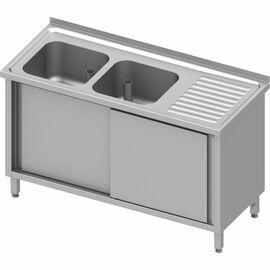 Spülschrank mit Schiebetüren 1100x700x850 mm, mit zwei Becken links, mit Aufkantung, verschweißt Produktbild