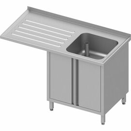 Spülschrank mit Flügeltüren und Überstand 1200x600x900 mm, mit einem Becken rechts, mit Aufkantung, verschweißt Produktbild