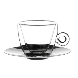 Cappuccinoglas 165 ml THERMIC GLASS doppelwandig mit Edelstahl-Untertasse Produktbild