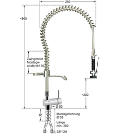 Geschirrspülbrausegarnitur profi 1/2" Auslaufhöhe 200 mm  H 800 mm Ausladung 250 mm Produktbild 1 S