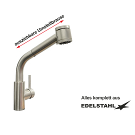 Spültischbatterie JENS Edelstahl Hochdruck schwenkbar 180° H 230 mm Produktbild