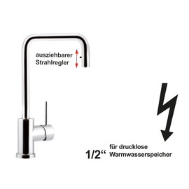 Spültischbatterie Edelstahl KARO Niederdruck schwenkbar 180° H 200 mm Produktbild