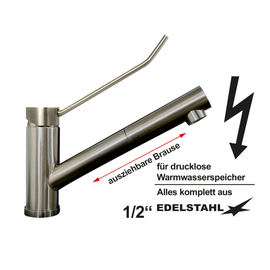 Spültischbatterie ERIX Edelstahl Hebelmischer drucklos Einloch Sockel 50 mm Produktbild