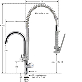 Geschirrbrause VARIO druckfest 1/2" mit Auslauf Produktbild 1 S