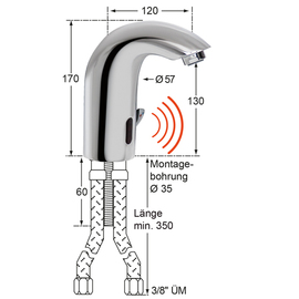 Sensor-Einlochbatterie 1/2" Ausladung 120 mm Auslaufhöhe 130 mm 24-h-Zwangsspülung Produktbild 1 S