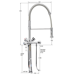 Spültheken-Einlochbatterie 1/2" Ausladung 250 mm | Auslaufhöhe 100 mm | 2 Ventilabgänge vorne Produktbild 1 S