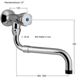 Wandventil profi 1/2" mit S-Auslauf | Ausladung 200 - 300 mm Produktbild 2 S