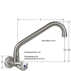 Wandventil clarix 1/2" C-Auslauf schräg A 250 mm Produktbild 1 S