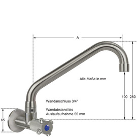 Wandventil clasix 3/4" C-Auslauf schräg A 300 mm Produktbild 2 S
