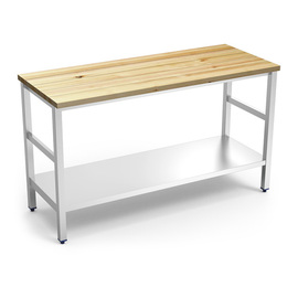 Edelstahltisch mit Pinienholzplatte | mit Grundboden | 1000 mm x 600 mm H 880 mm Produktbild