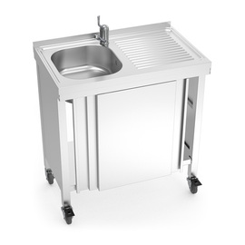 Mobiler Warmwasserspültisch mit 1 Becken | Abtropffläche rechts | 800 mm x 500 mm H 865 mm Produktbild 1 S
