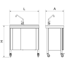 Mobiler Kaltwasserspültisch mit 1 Becken | Abtropffläche rechts | 800 mm x 500 mm H 865 mm Produktbild 2 S