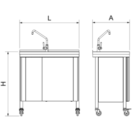 Mobiler Kaltwasserspültisch mit 1 Becken | Abtropffläche links | 800 mm x 500 mm H 865 mm Produktbild 2 S
