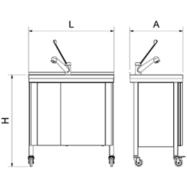 Mobiler Warmwasserspültisch mit 1 Becken | Abtropffläche rechts | 800 mm x 500 mm H 865 mm Produktbild 2 S