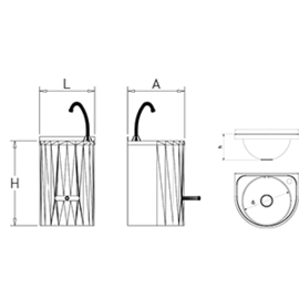 Rundes Handwaschbecken aus Edelstahl zur Wandmontage mit Handhebel 335x350x500 mm Produktbild 2 S