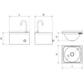 Handwaschbecken XS Wandmontage mit Kniebedienung 350x300x215 mm Produktbild 2 S