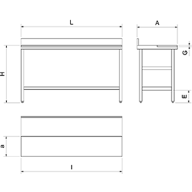 Vorbereitungstisch mit Aufkantung, Grundboden, Arbeitsplatte PE rot 1000 x 600 x H 850 mm Produktbild 2 S
