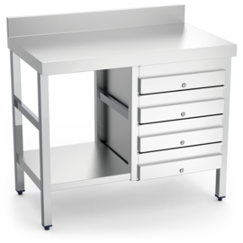 Edelstahlschrank mit 4 Schubladen links 1000 x 500 x H 850 mm Produktbild