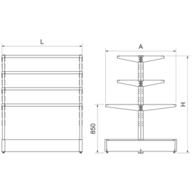 Zentraler Zubereitungstisch mit Regalen System Imagine 764x1255x1700 mm. Produktbild 2 S