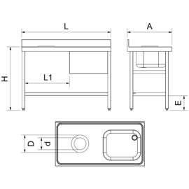Spültisch mit Abfallschacht Becken rechts | 1200 mm x 600 mm H 850 mm Produktbild