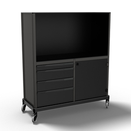Serviceschrank schwarz fahrbar mit 4 Schubladen | 1390 mm x 572 mm H 1800 mm Produktbild