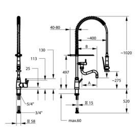 Geschirrbrause GASTRO Einloch Hebelmischer A 200 mm Produktbild 1 S
